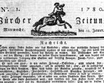 Frontseite der 1. NZZ-Ausgabe vom 12. Januar 1780